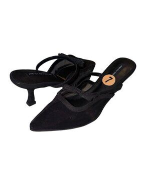 French Connection Misha Pointed Black Mesh Toe Bow Detail Slip On Pumps Size 7